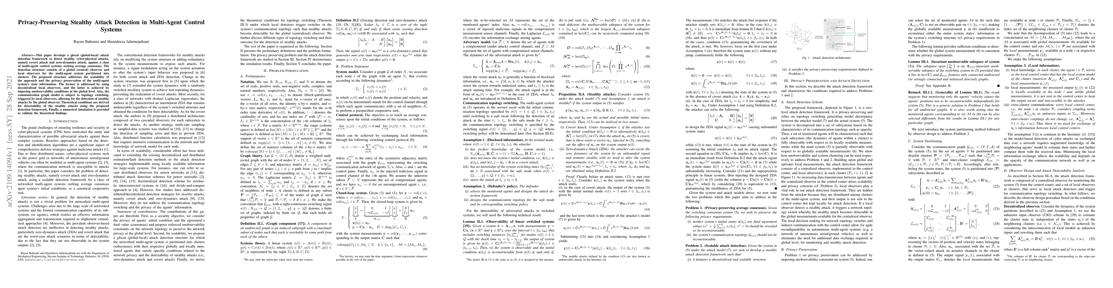 Thumbnail for Privacy-Preserving Stealthy Attack Detection in Multi-Agent Control
  Systems