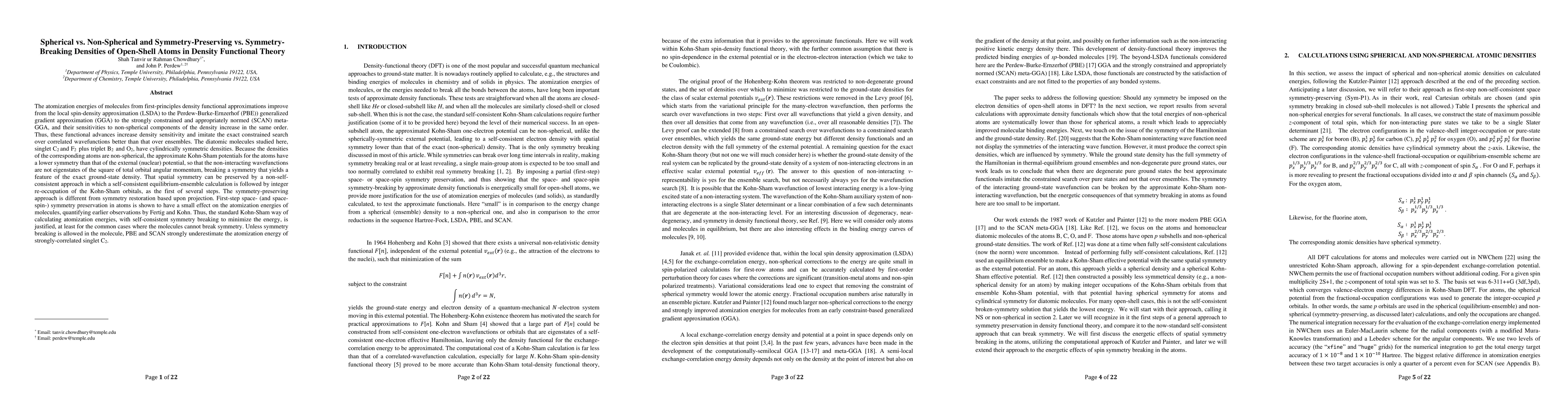 Thumbnail for Spherical vs. Non-Spherical and Symmetry-Preserving vs.
  Symmetry-Breaking Densities of Open-Shell Atoms in Density Functional Theory