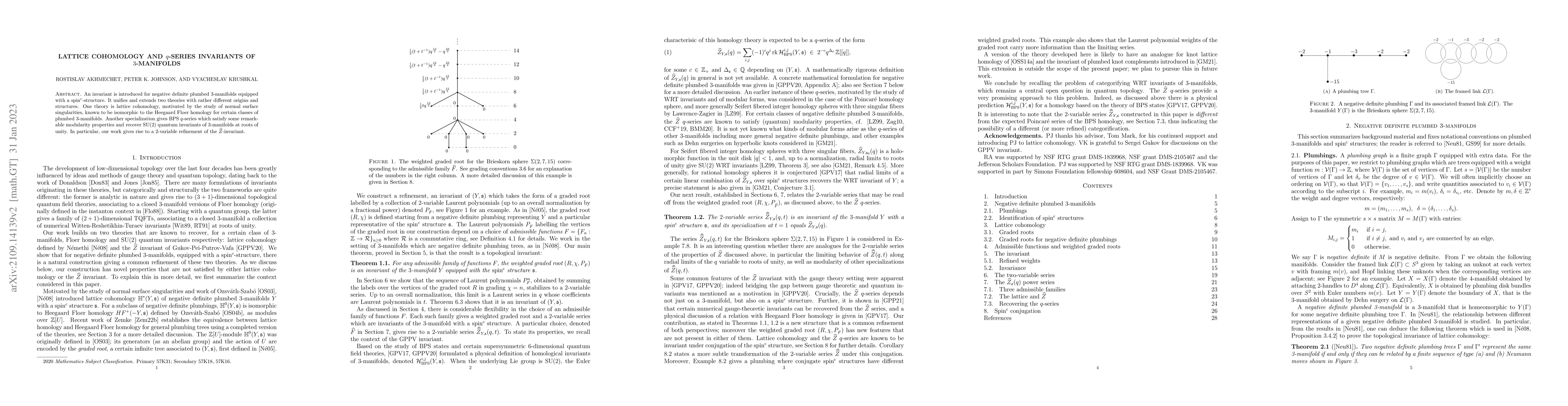Thumbnail for Lattice cohomology and $q$-series invariants of $3$-manifolds
