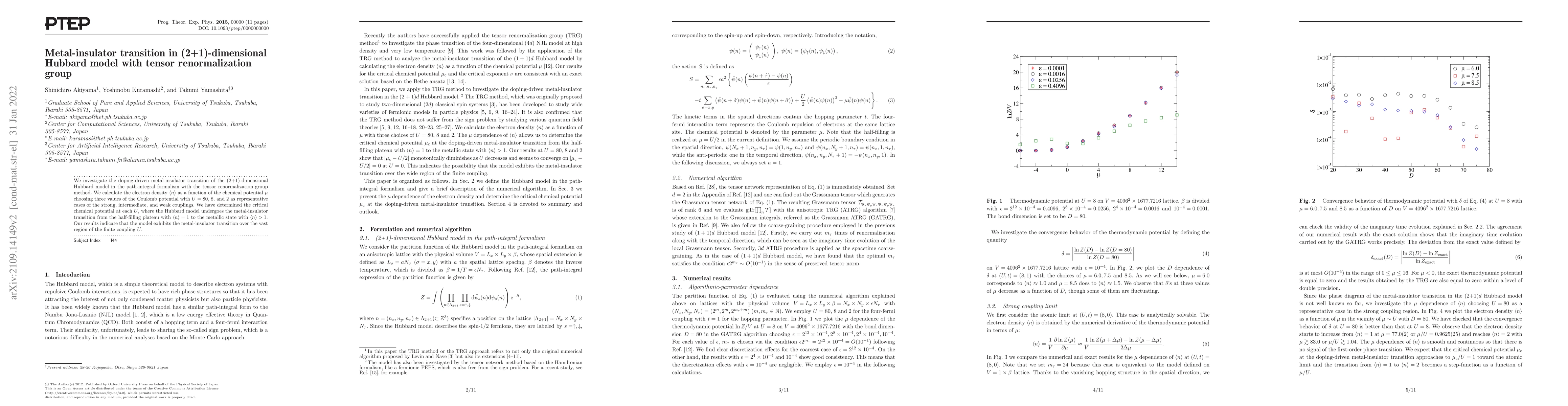 Thumbnail for Metal-insulator transition in (2+1)-dimensional Hubbard model with
  tensor renormalization group