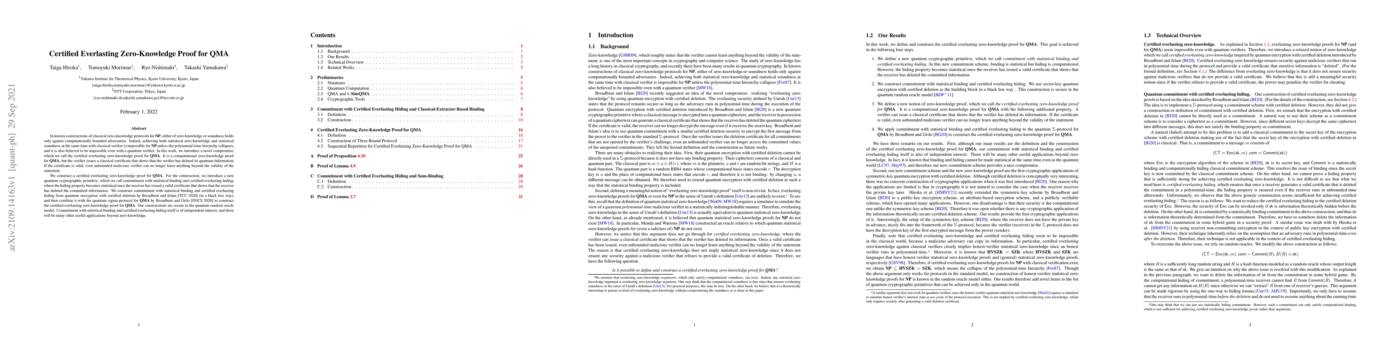 Thumbnail for Certified Everlasting Zero-Knowledge Proof for QMA