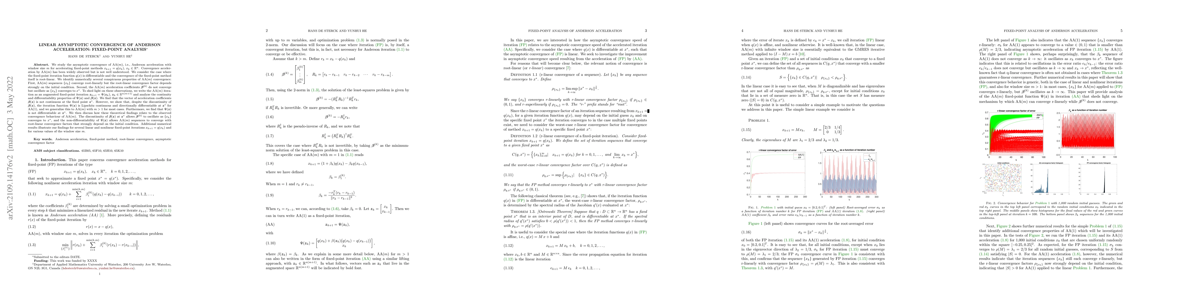Thumbnail for Linear Asymptotic Convergence of Anderson Acceleration: Fixed-Point
  Analysis