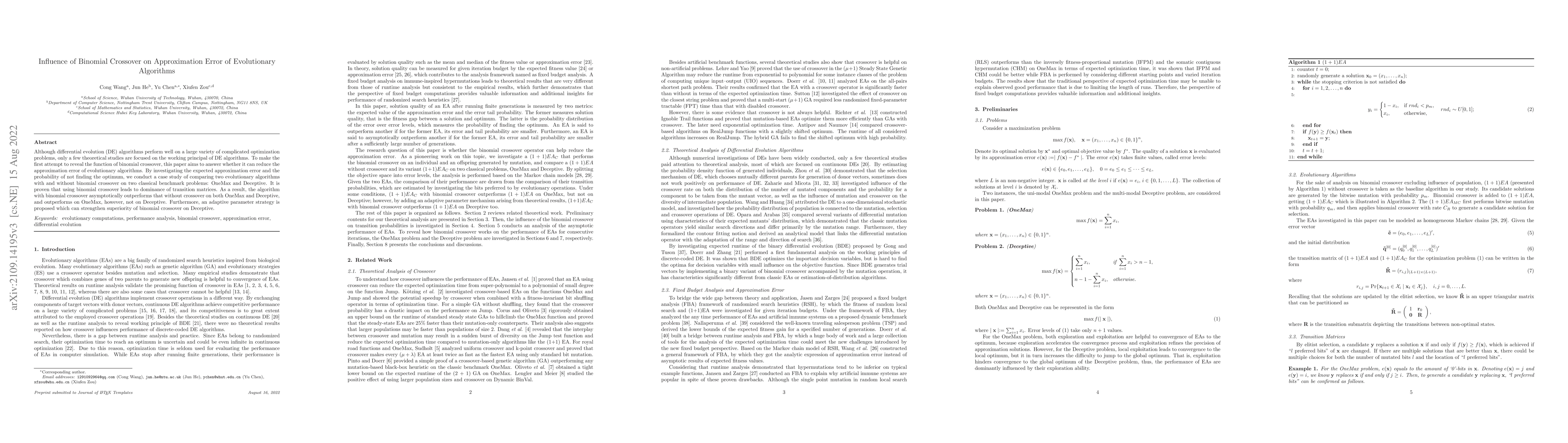 Thumbnail for Influence of Binomial Crossover on Approximation Error of Evolutionary
  Algorithms