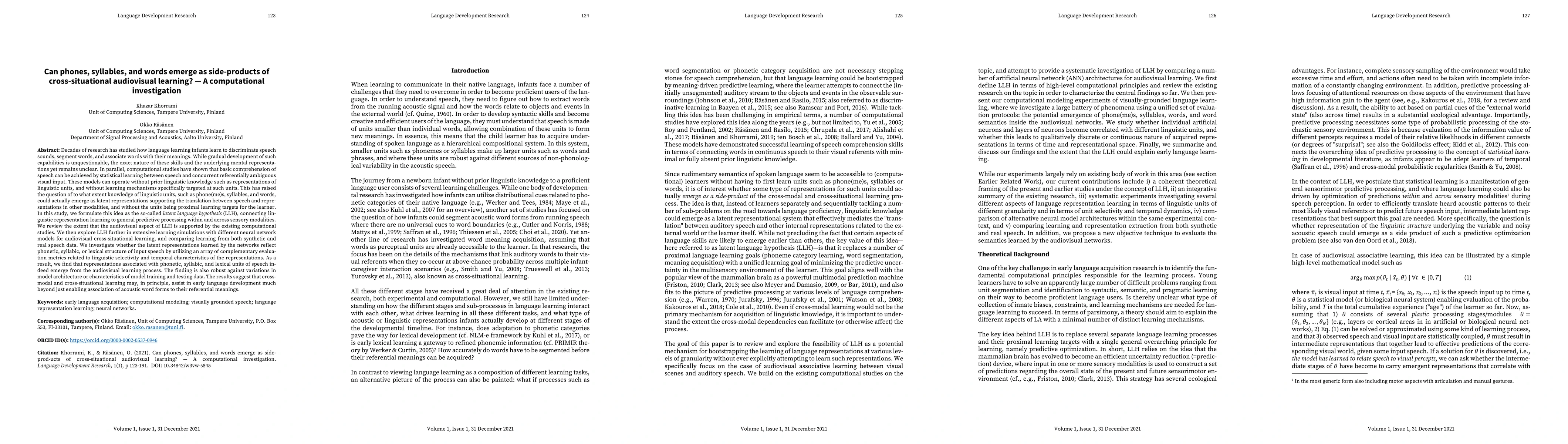 Thumbnail for Can phones, syllables, and words emerge as side-products of
  cross-situational audiovisual learning? -- A computational investigation