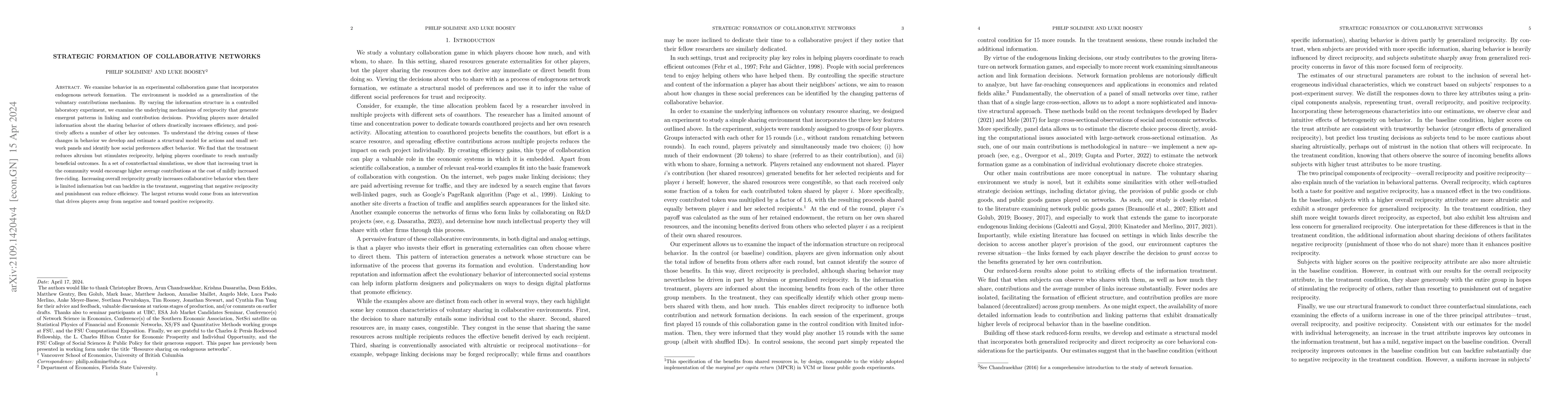 Thumbnail for Strategic formation of collaborative networks