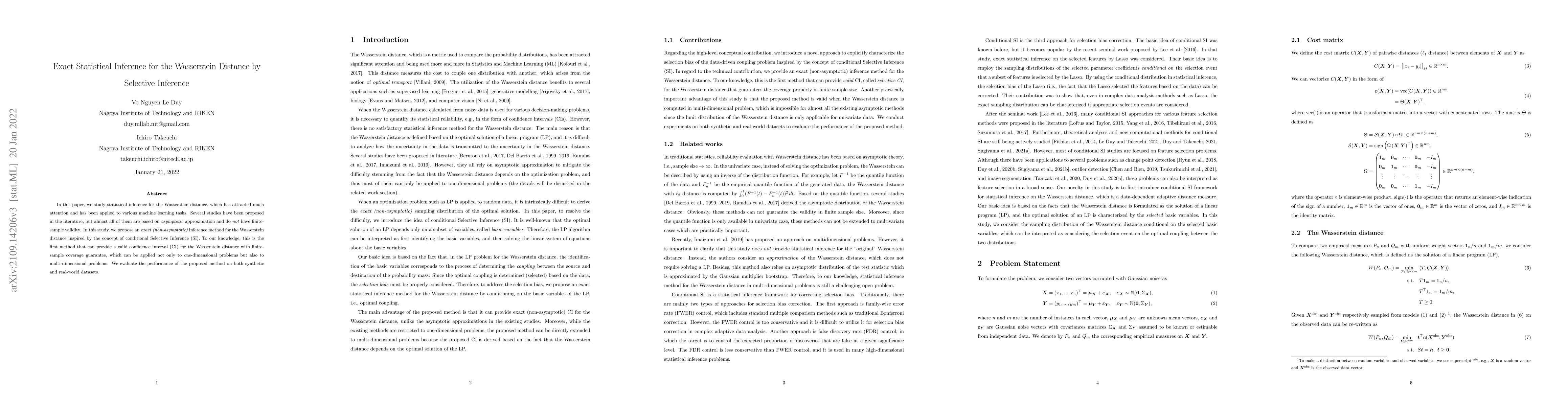 Thumbnail for Exact Statistical Inference for the Wasserstein Distance by Selective
  Inference