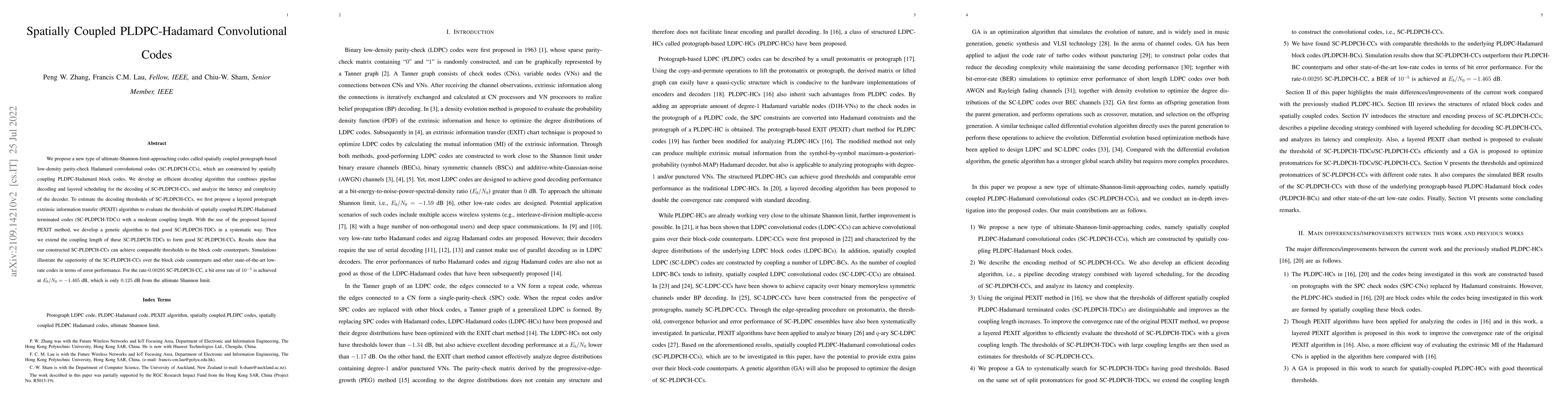 Thumbnail for Spatially Coupled PLDPC-Hadamard Convolutional Codes