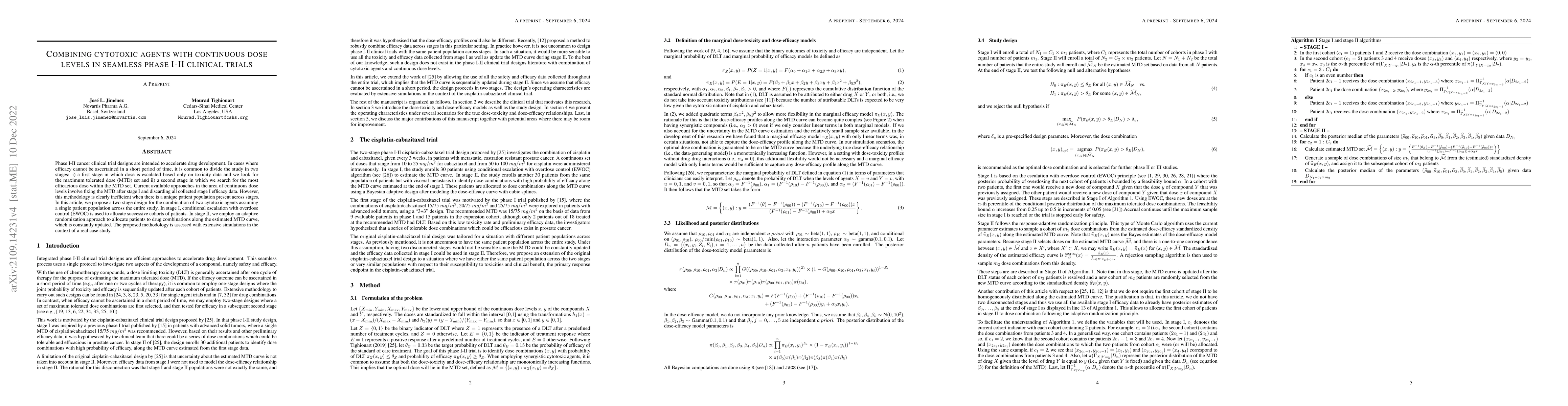 Thumbnail for Combining cytotoxic agents with continuous dose levels in seamless phase
  I-II clinical trials