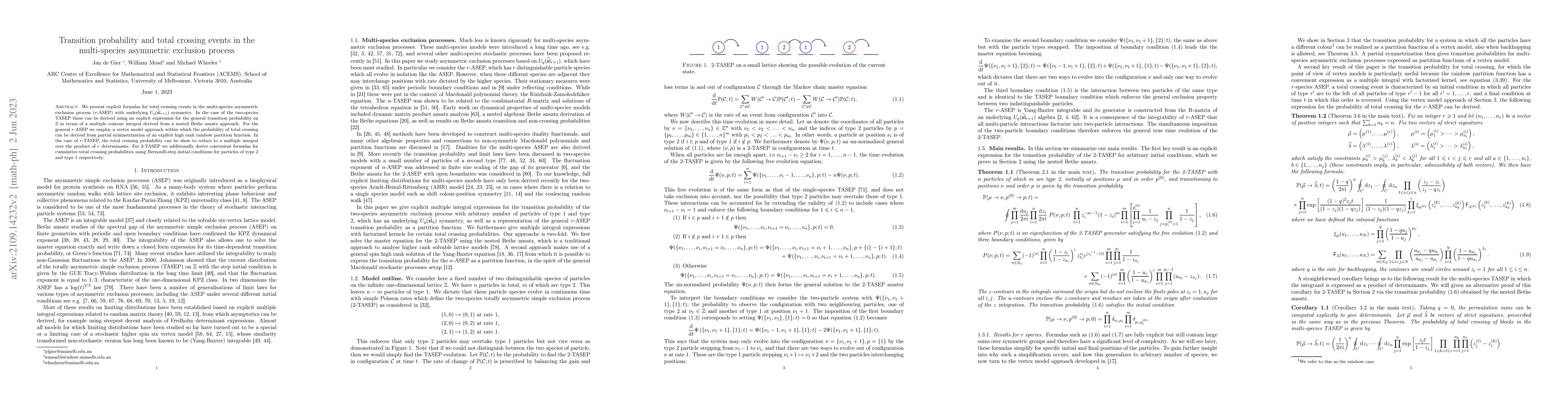 Thumbnail for Transition probability and total crossing events in the multi-species
  asymmetric exclusion process