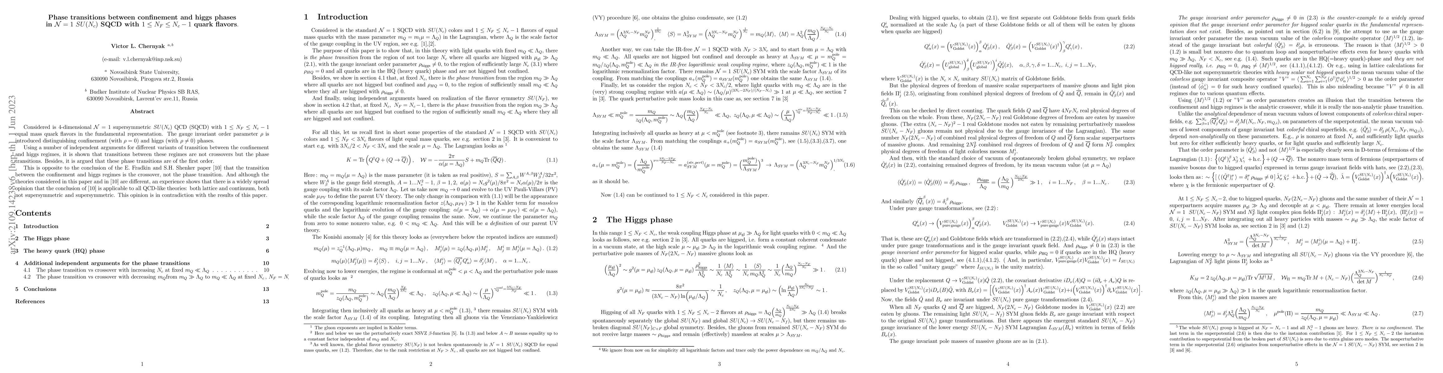 Thumbnail for Phase transitions between confinement and higgs phases in ${\cal
  N}=1\,\, SU(N_c)$ SQCD with $1\leq N_F\leq N_c-1$ quark flavors