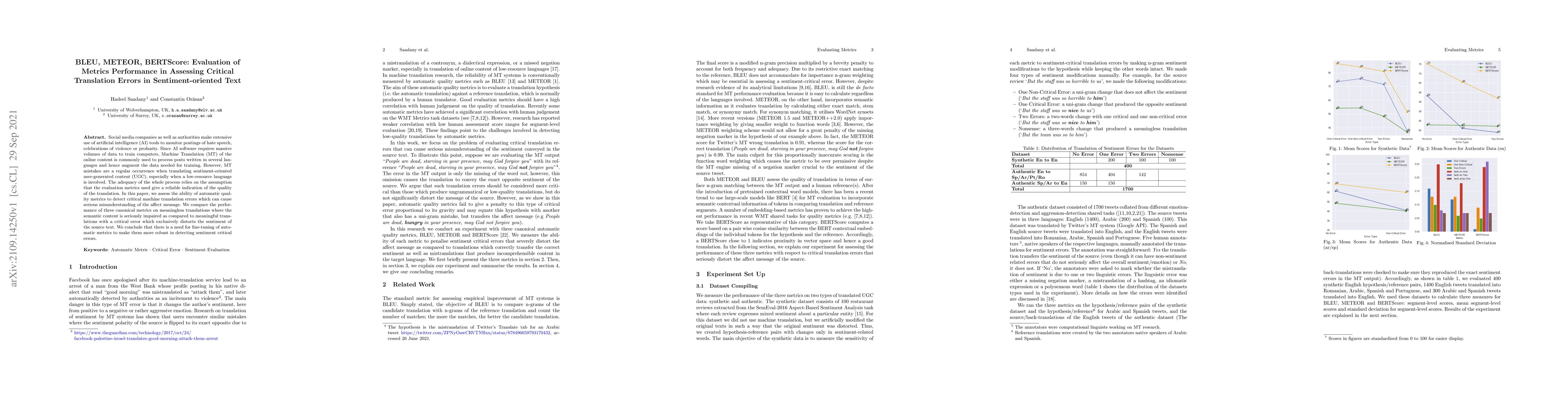 Thumbnail for BLEU, METEOR, BERTScore: Evaluation of Metrics Performance in Assessing
  Critical Translation Errors in Sentiment-oriented Text