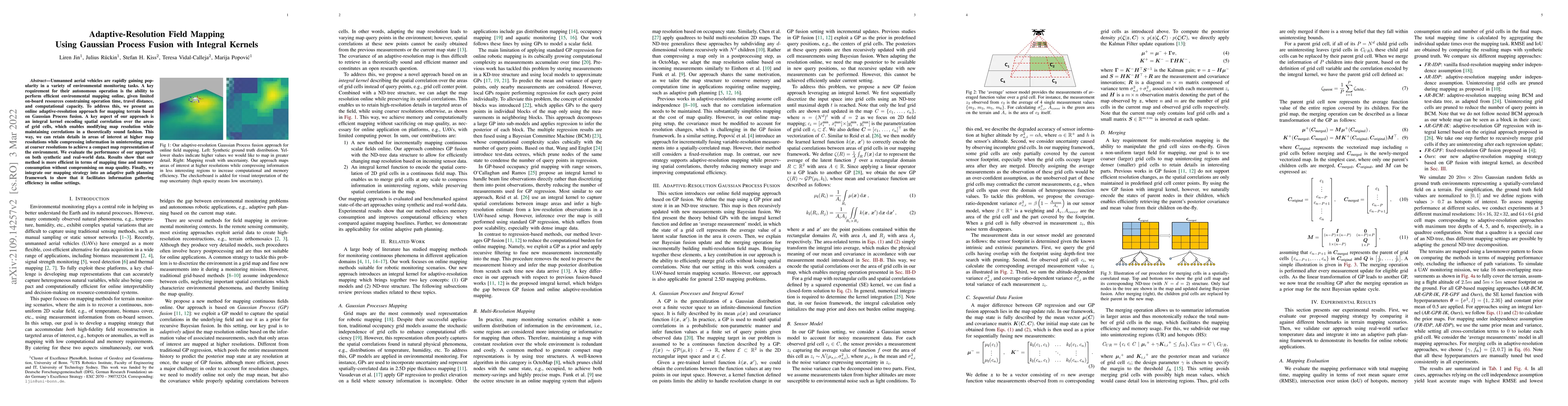 Thumbnail for Adaptive-Resolution Field Mapping Using Gaussian Process Fusion with
  Integral Kernels