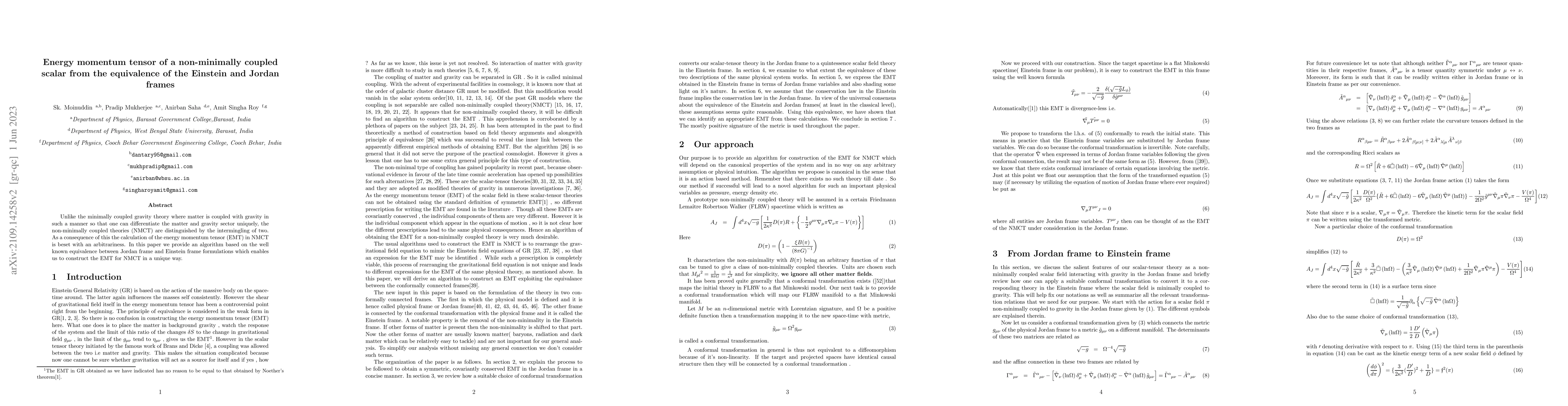 Thumbnail for Energy momentum tensor of a non-minimally coupled scalar from the
  equivalence of the Einstein and Jordan frames