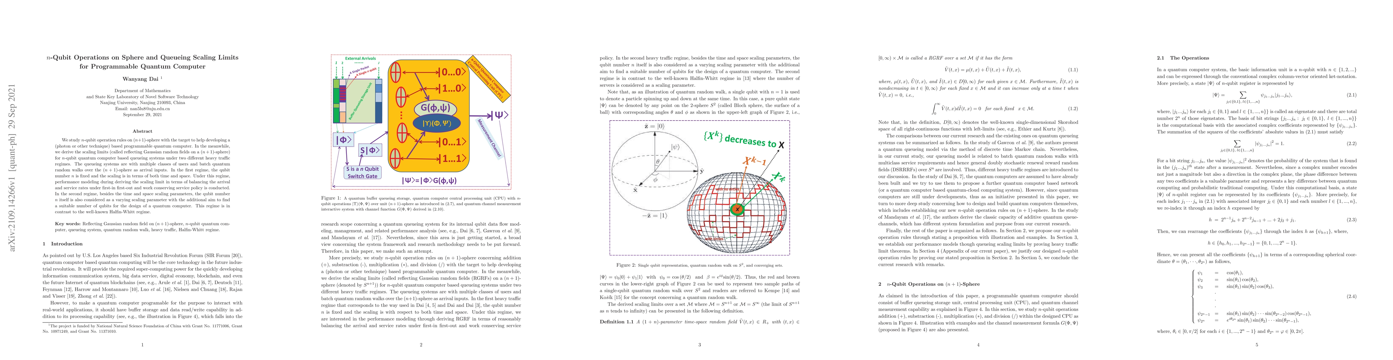 Thumbnail for n-Qubit Operations on Sphere and Queueing Scaling Limits for
  Programmable Quantum Computer