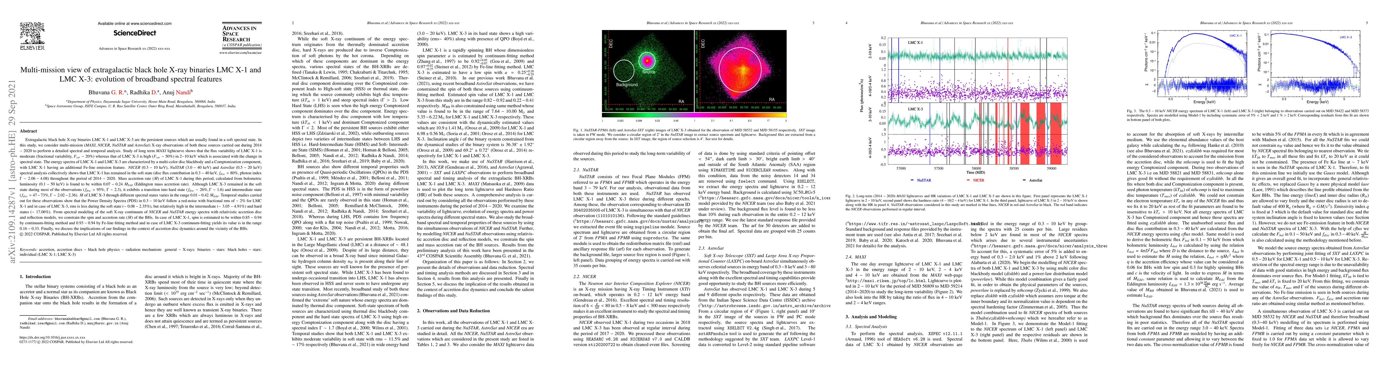 Thumbnail for Multi-mission view of extragalactic black hole X-ray binaries LMC X-1
  and LMC X-3: evolution of broadband spectral features
