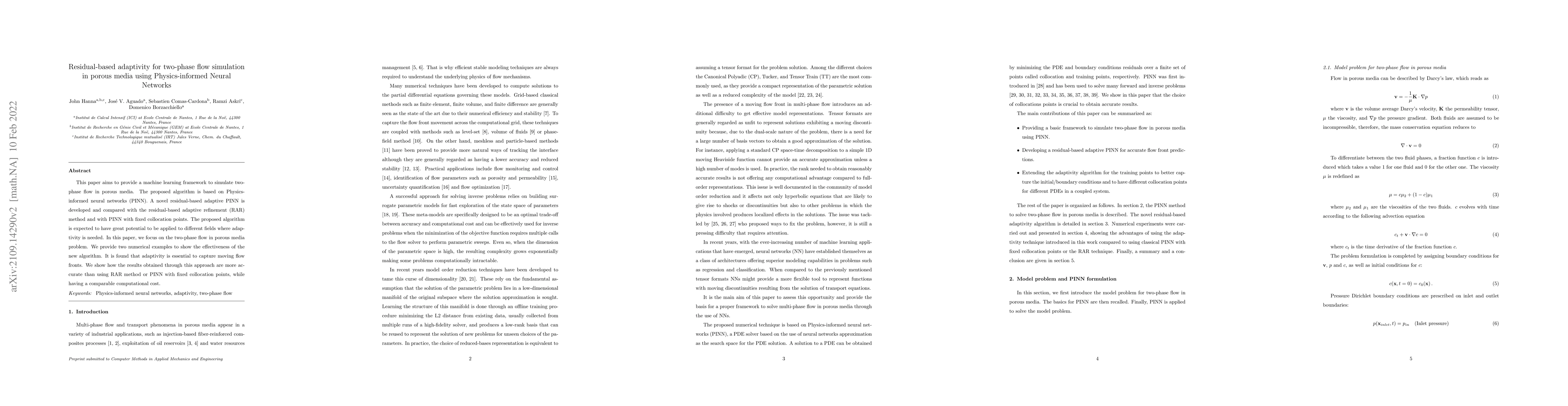 Thumbnail for Residual-based adaptivity for two-phase flow simulation in porous media
  using Physics-informed Neural Networks