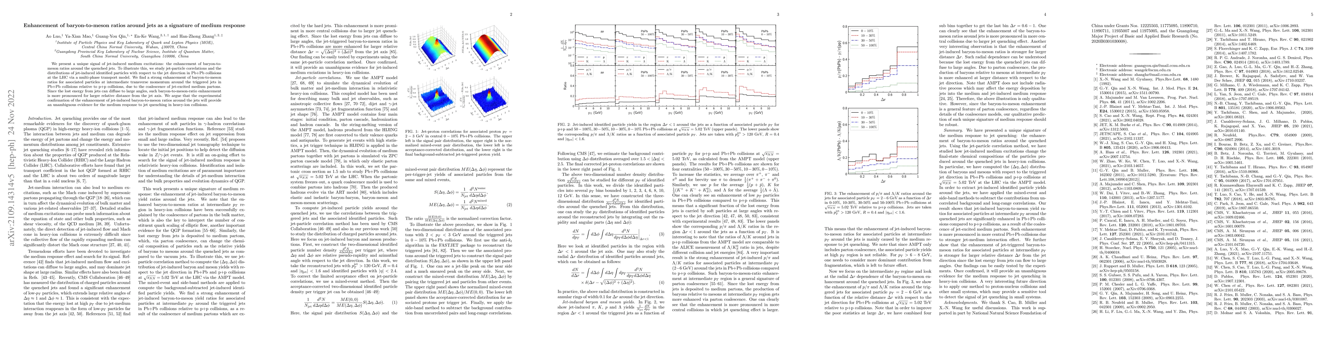 Thumbnail for Enhancement of baryon-to-meson ratios around jets as a signature of
  medium response