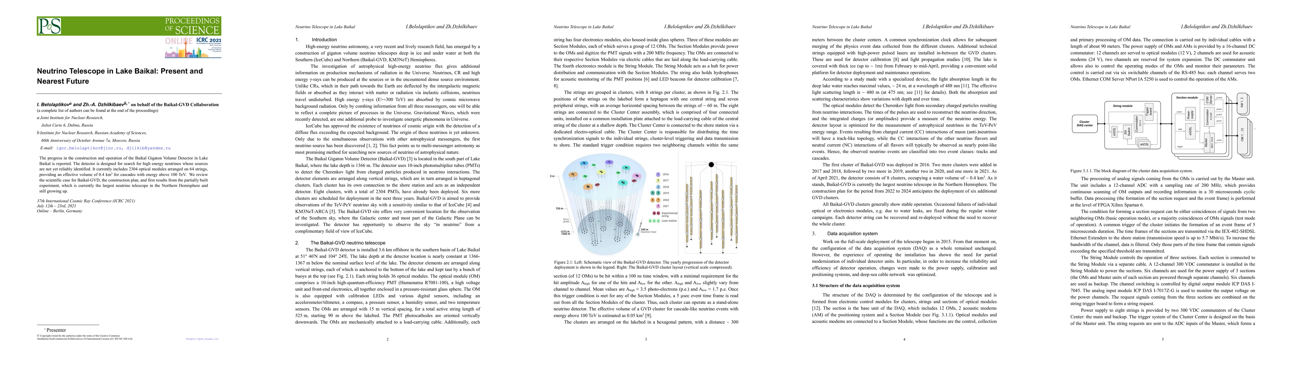 Thumbnail for Neutrino Telescope in Lake Baikal: Present and Nearest Future