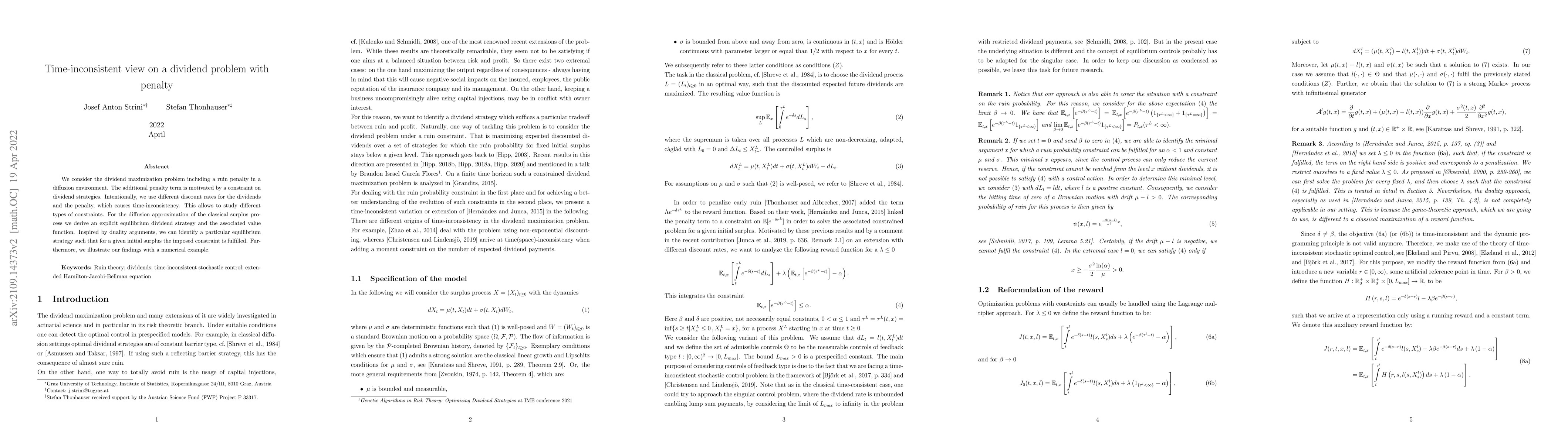 Thumbnail for Time-inconsistent view on a dividend problem with penalty