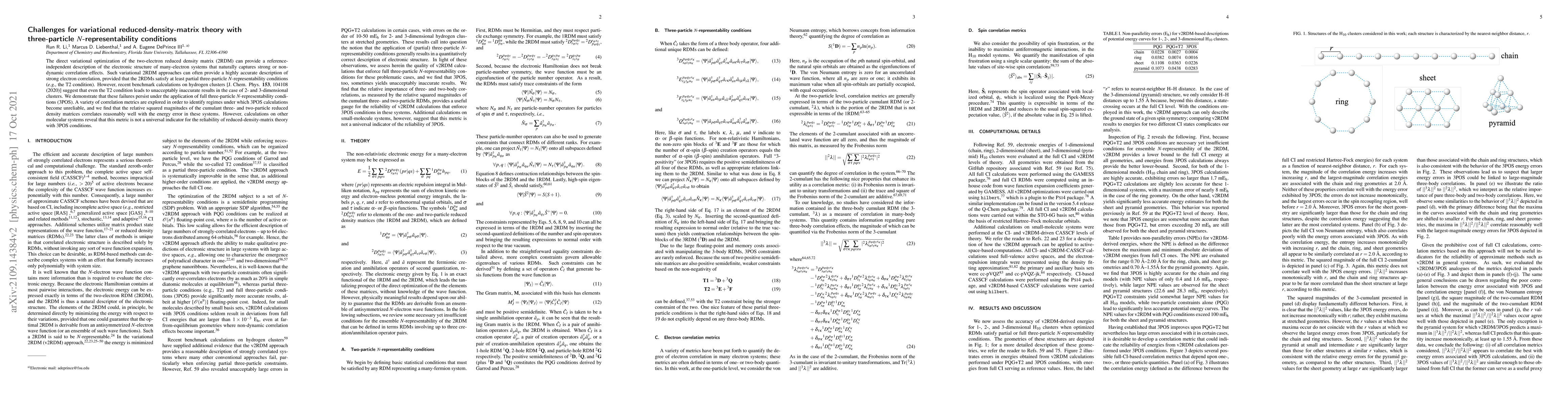 Thumbnail for Challenges for variational reduced-density-matrix theory with
  three-particle N-representability conditions