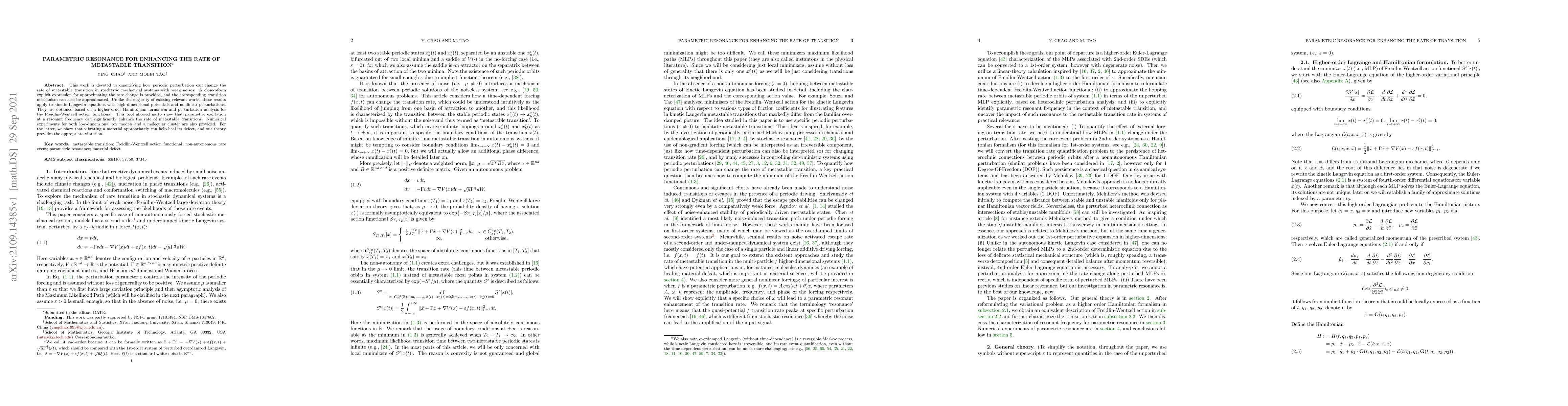 Thumbnail for Parametric resonance for enhancing the rate of metastable transition