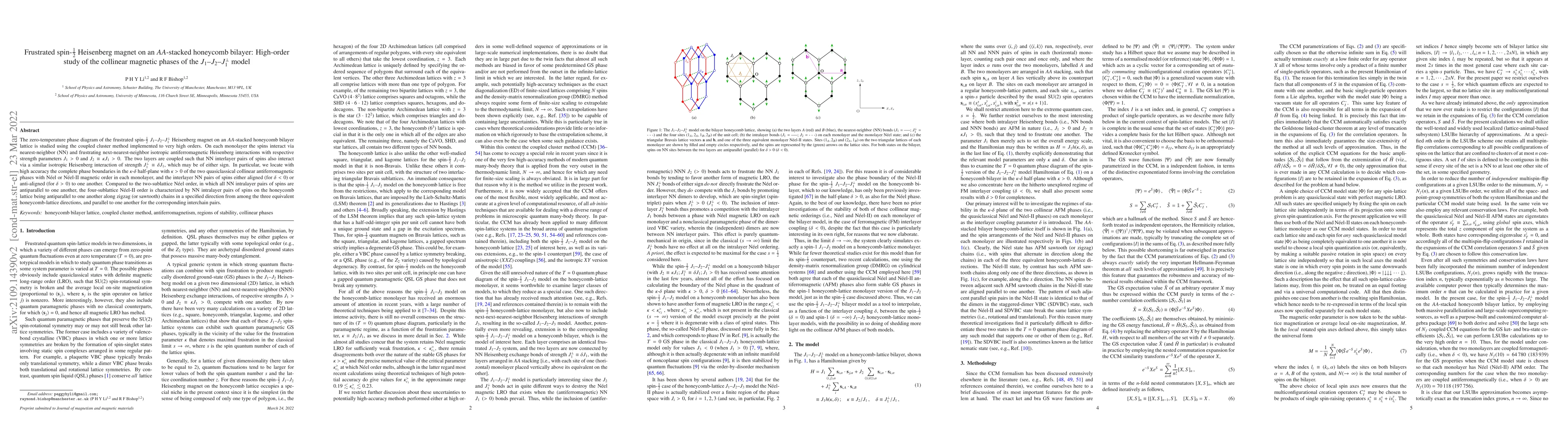 Thumbnail for Frustrated spin-$\frac{1}{2}$ Heisenberg magnet on an $AA$-stacked
  honeycomb bilayer: High-order study of the collinear magnetic phases of the
  $J_{1}$--$J_{2}$--$J_{1}^{\perp}$ model
