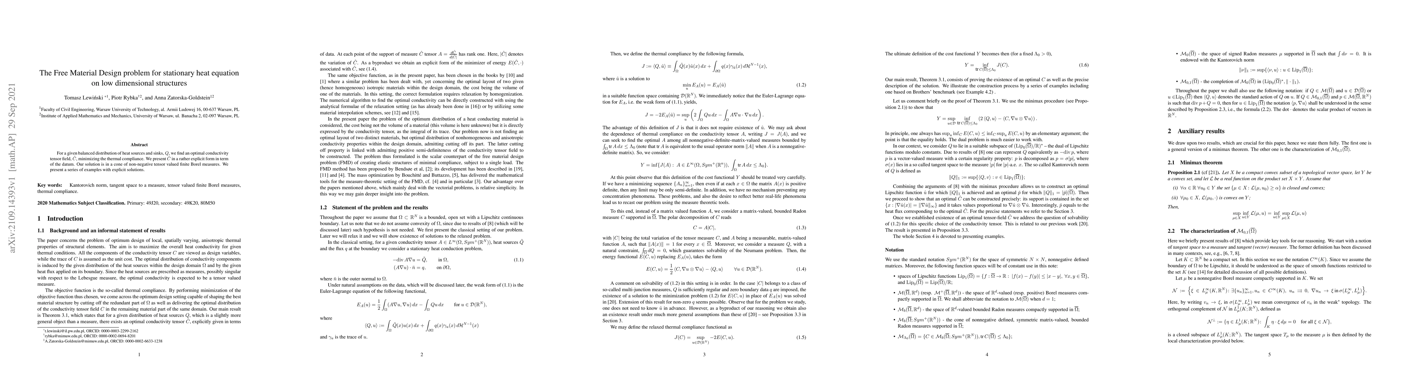 Thumbnail for The Free Material Design problem for stationary heat equation on low
  dimensional structures