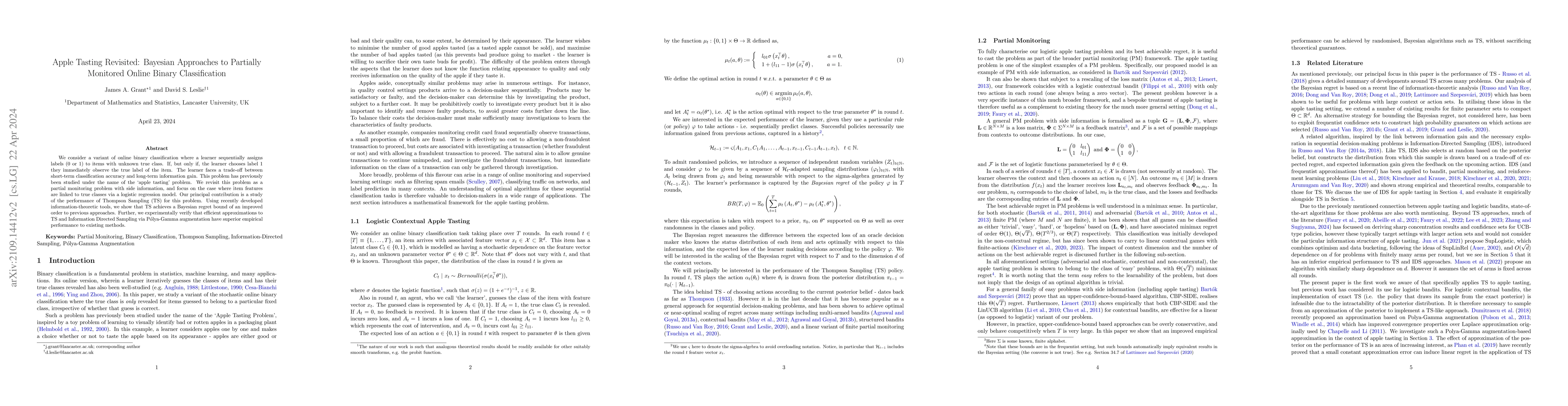 Thumbnail for Apple Tasting Revisited: Bayesian Approaches to Partially Monitored
  Online Binary Classification