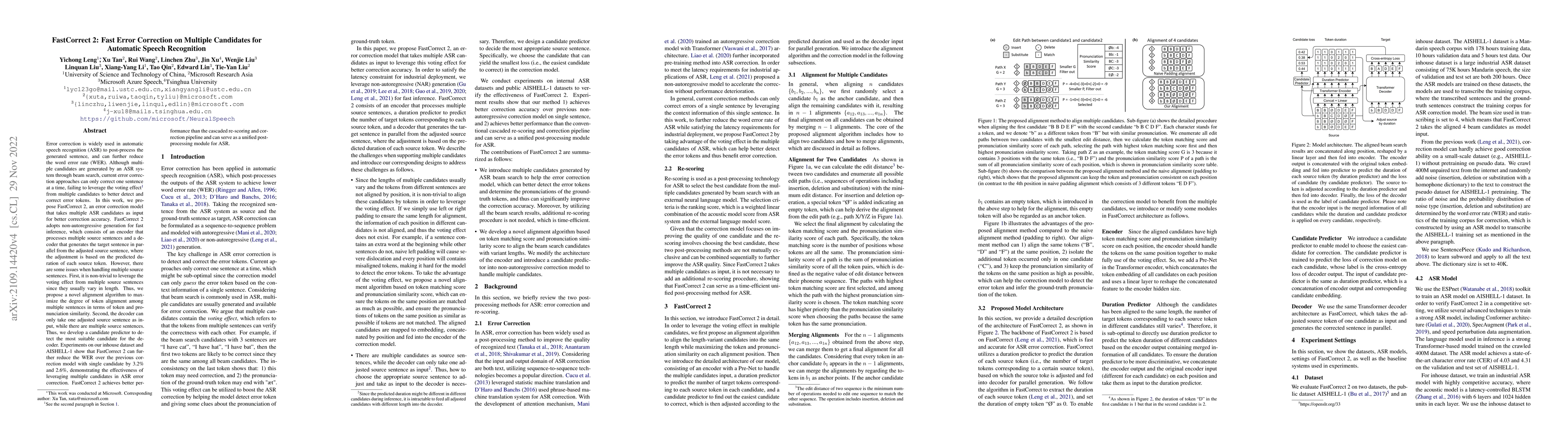 Thumbnail for FastCorrect 2: Fast Error Correction on Multiple Candidates for
  Automatic Speech Recognition