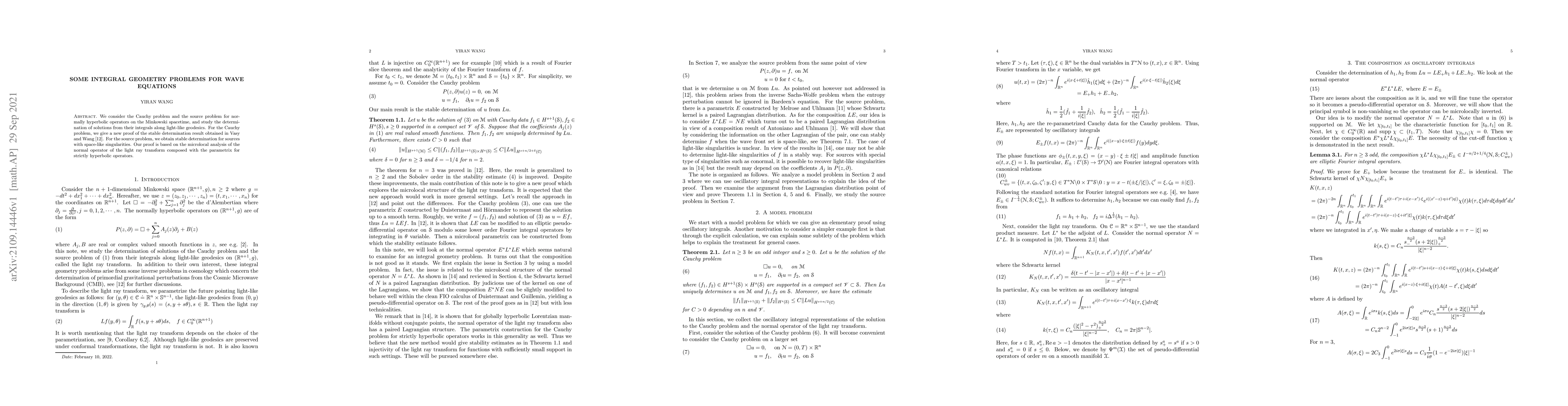 Thumbnail for Some integral geometry problems for wave equations