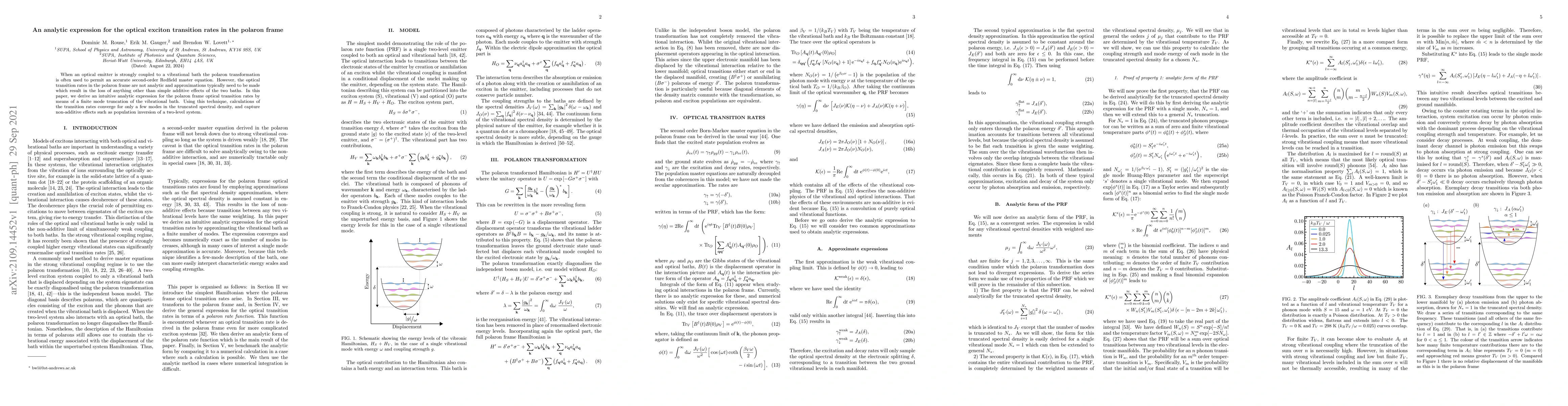 Thumbnail for An analytic expression for the optical exciton transition rates in the
  polaron frame