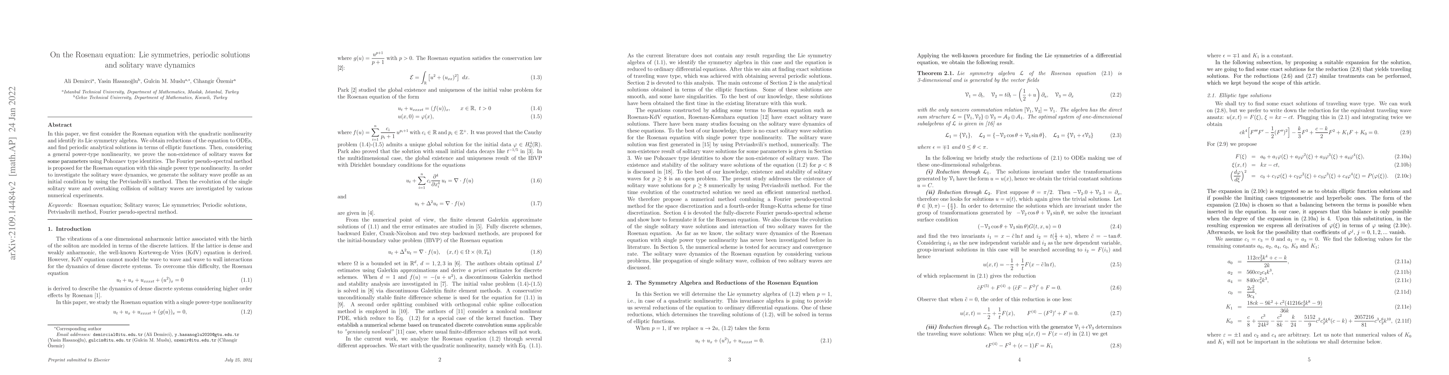 Thumbnail for On the Rosenau equation: Lie symmetries, periodic solutions and solitary
  wave dynamics