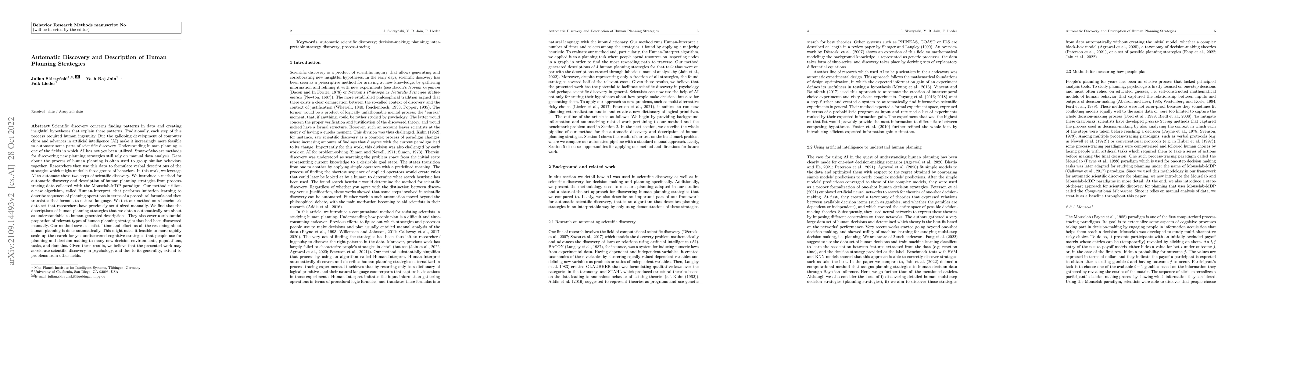 Thumbnail for Automatic Discovery and Description of Human Planning Strategies