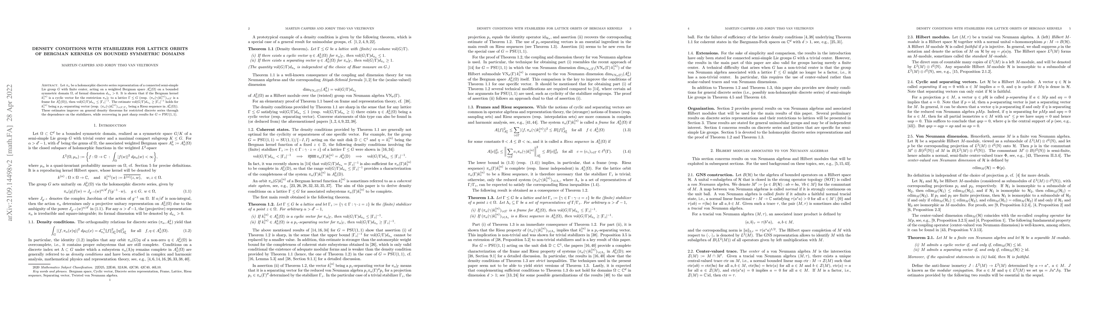 Thumbnail for Density conditions with stabilizers for lattice orbits of Bergman
  kernels on bounded symmetric domains