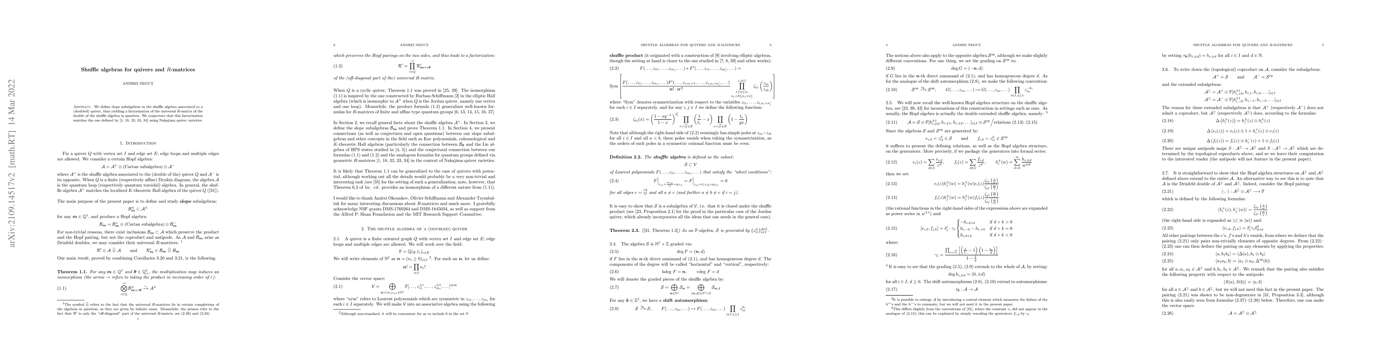 Thumbnail for Shuffle algebras for quivers and R-matrices