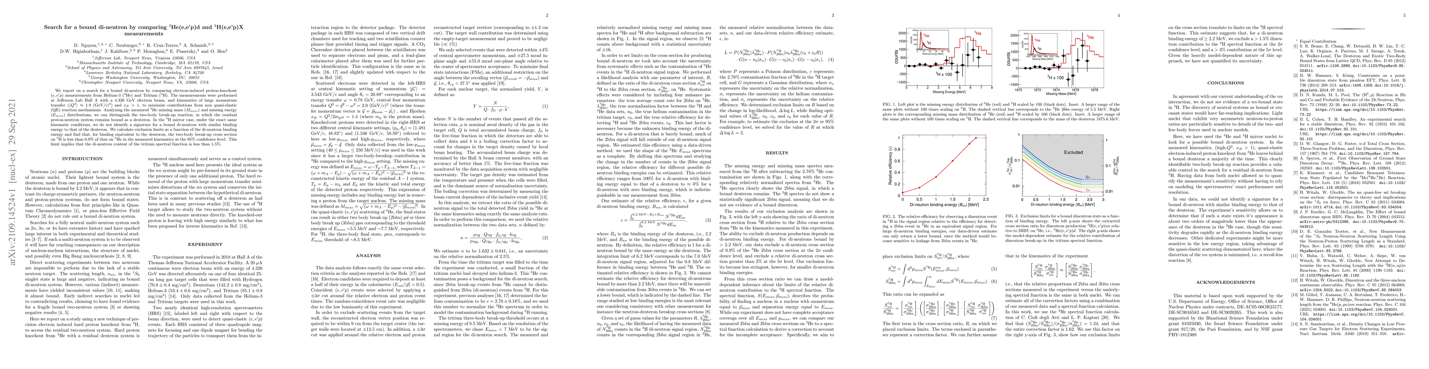 Thumbnail for Search for a bound di-neutron by comparing $^3$He(e,e'p)d and
  $^3$H(e,e'p)X measurements