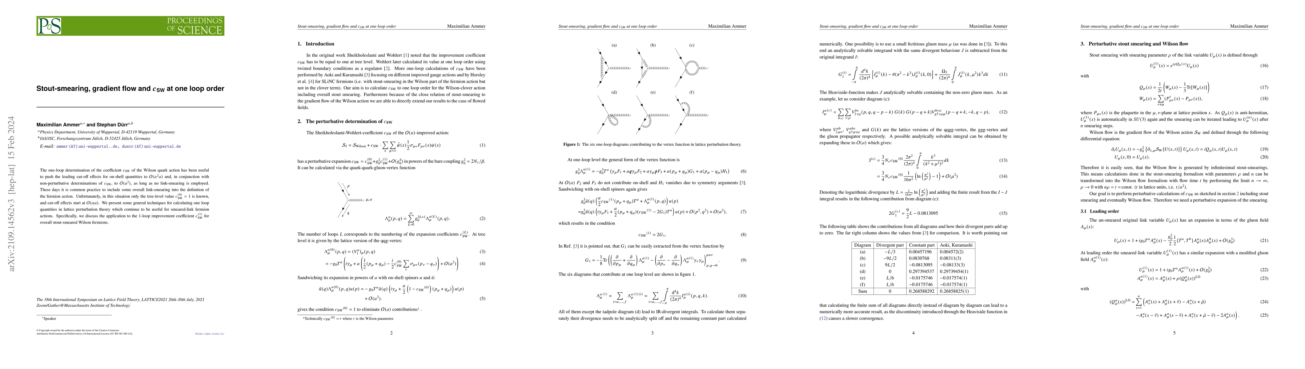 Thumbnail for Stout-smearing, gradient flow and $c_{\text{SW}}$ at one loop order