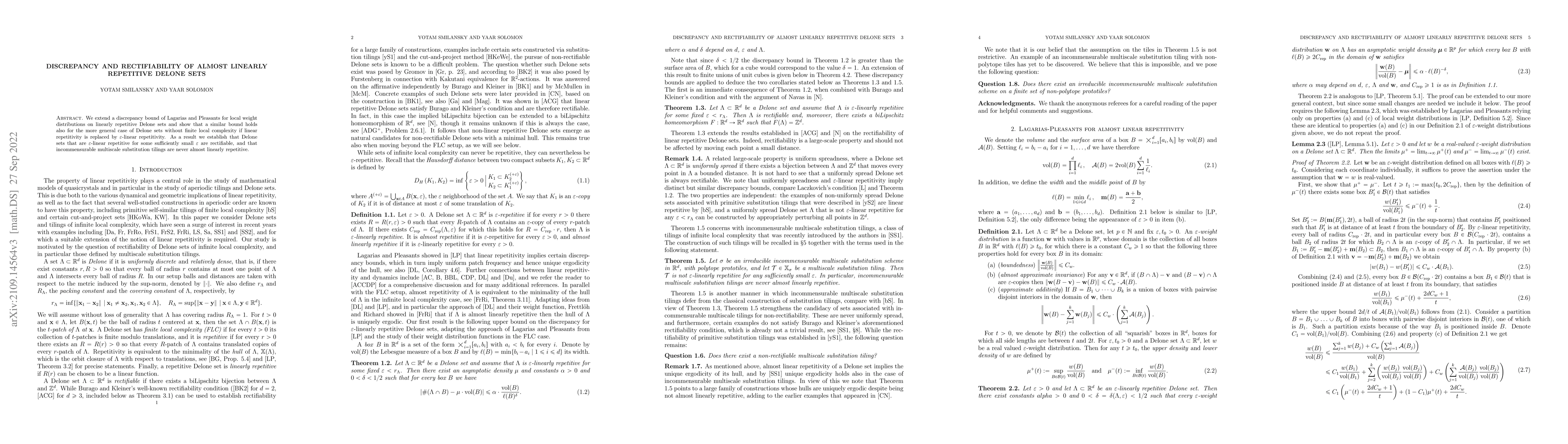Thumbnail for Discrepancy and rectifiability of almost linearly repetitive Delone sets