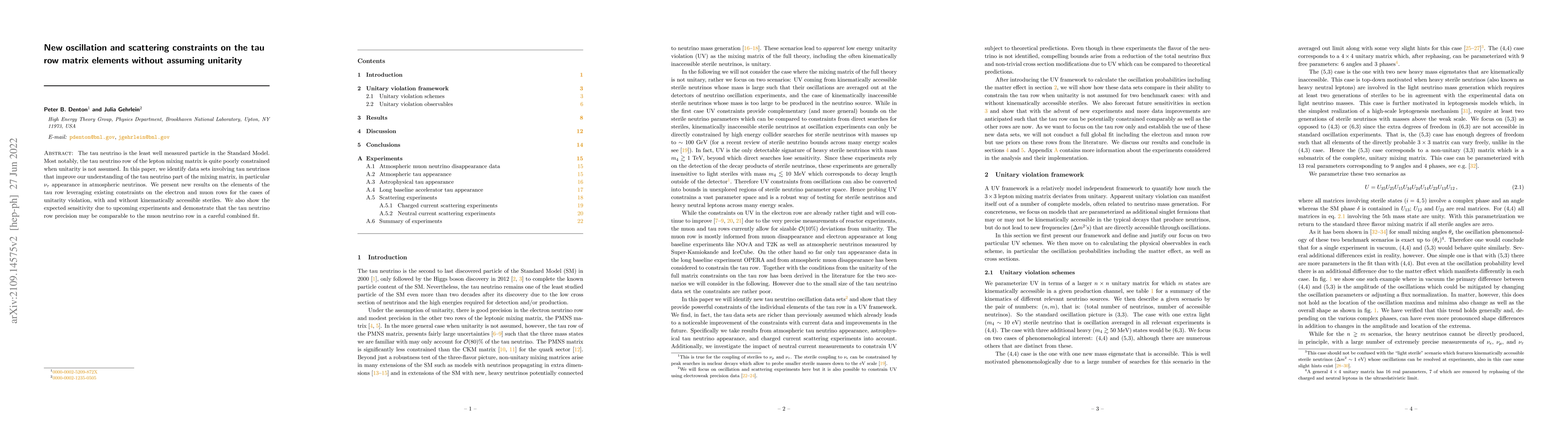 Thumbnail for New oscillation and scattering constraints on the tau row matrix
  elements without assuming unitarity