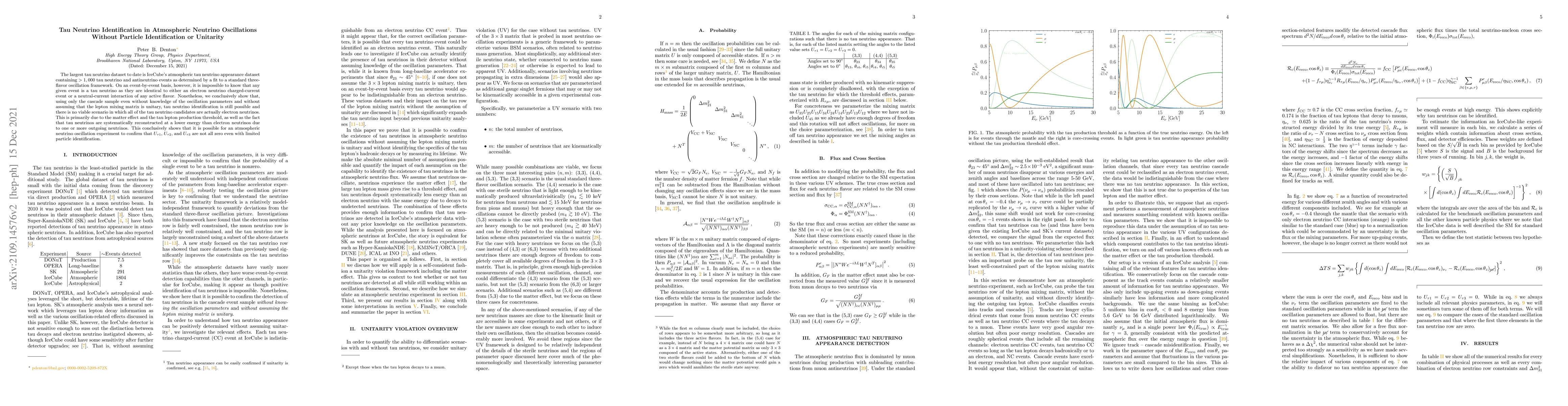 Thumbnail for Tau Neutrino Identification in Atmospheric Neutrino Oscillations Without
  Particle Identification or Unitarity