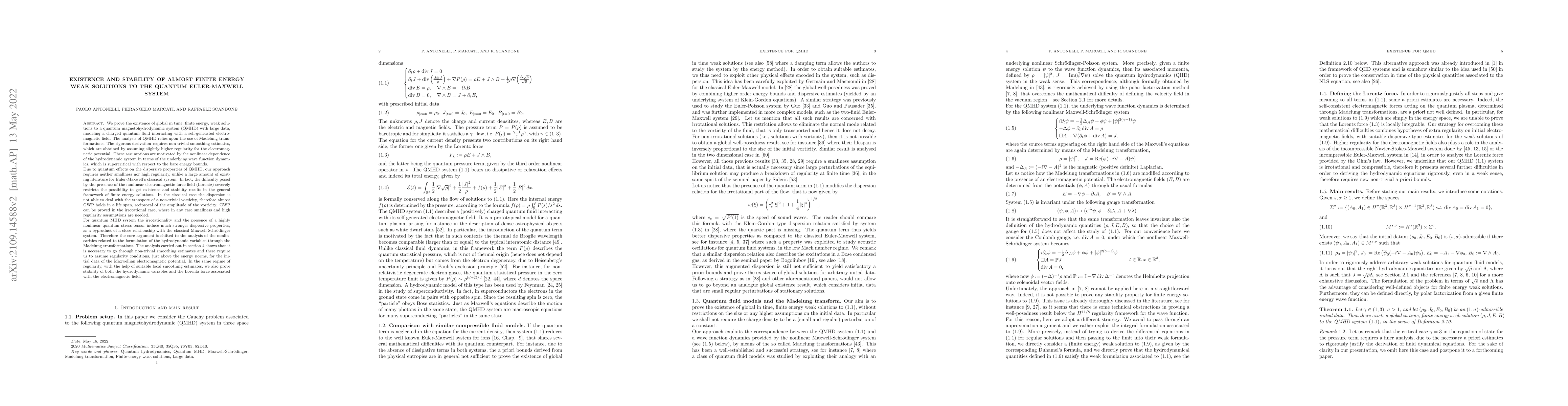 Thumbnail for Existence and Stability of almost finite energy weak solutions to the
  Quantum Euler-Maxwell system