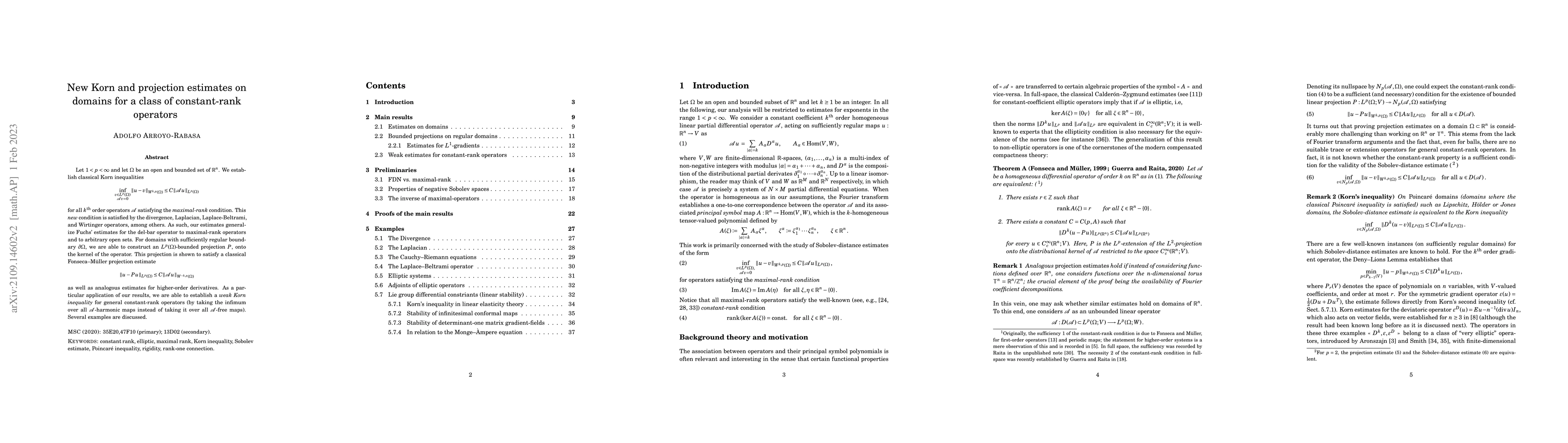 Thumbnail for New projection and Korn estimates for a class of constant-rank operators
  on domains
