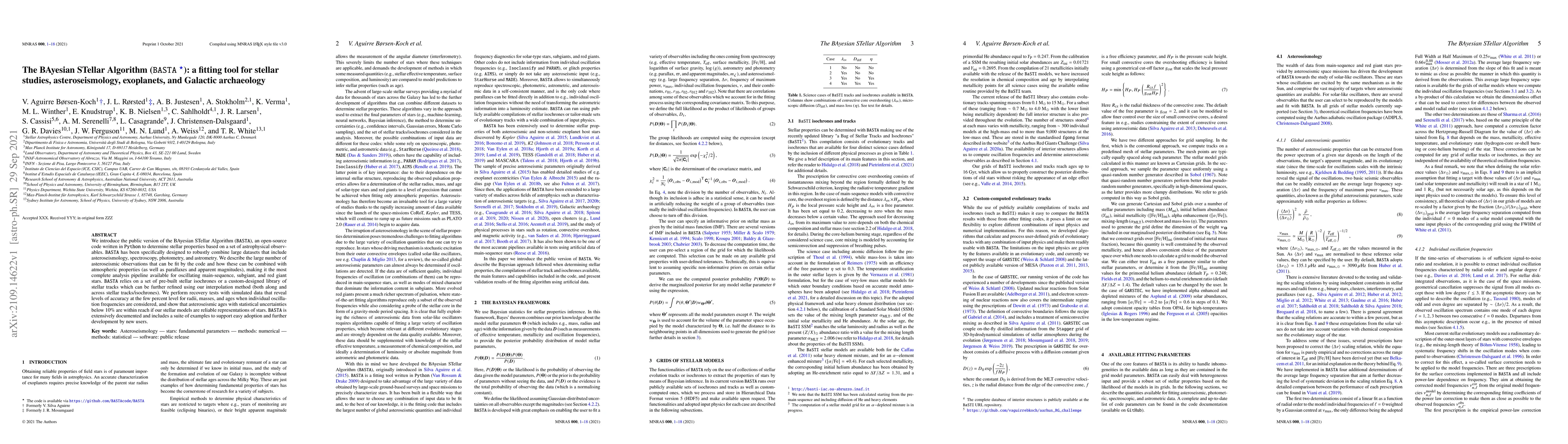Thumbnail for The BAyesian STellar Algorithm (BASTA): a fitting tool for stellar
  studies, asteroseismology, exoplanets, and Galactic archaeology