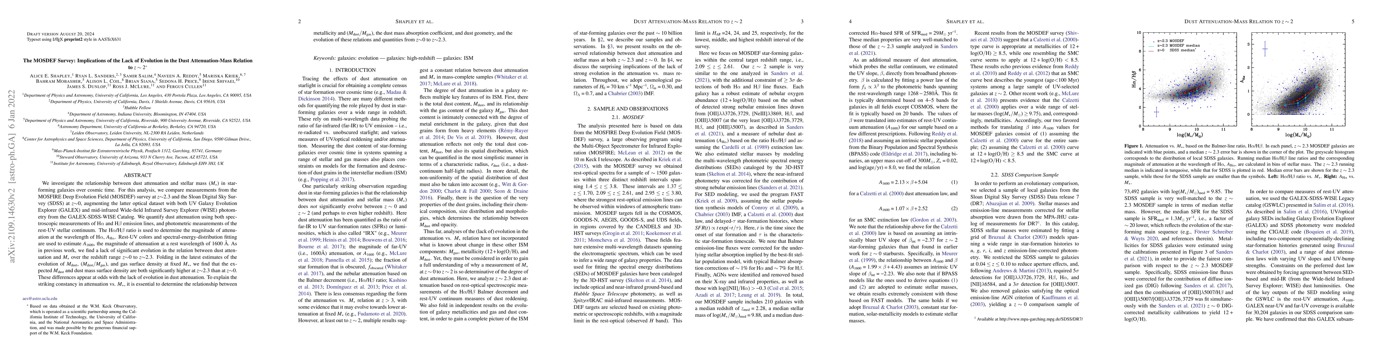 Thumbnail for The MOSDEF Survey: Implications of the Lack of Evolution in the Dust
  Attenuation-Mass Relation to z~2