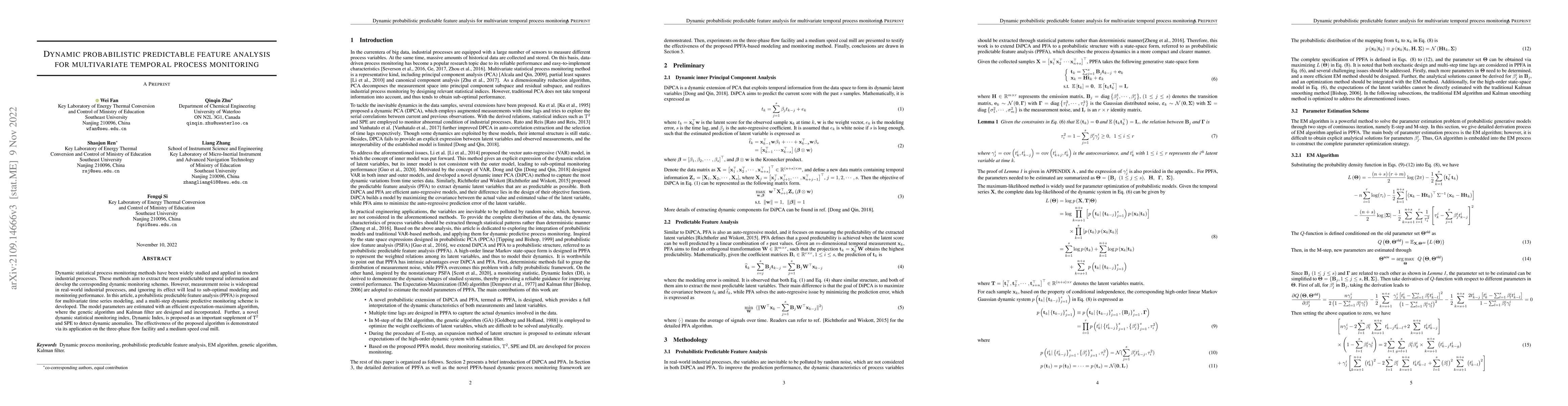 Thumbnail for Dynamic probabilistic predictable feature analysis for multivariate
  temporal process monitoring