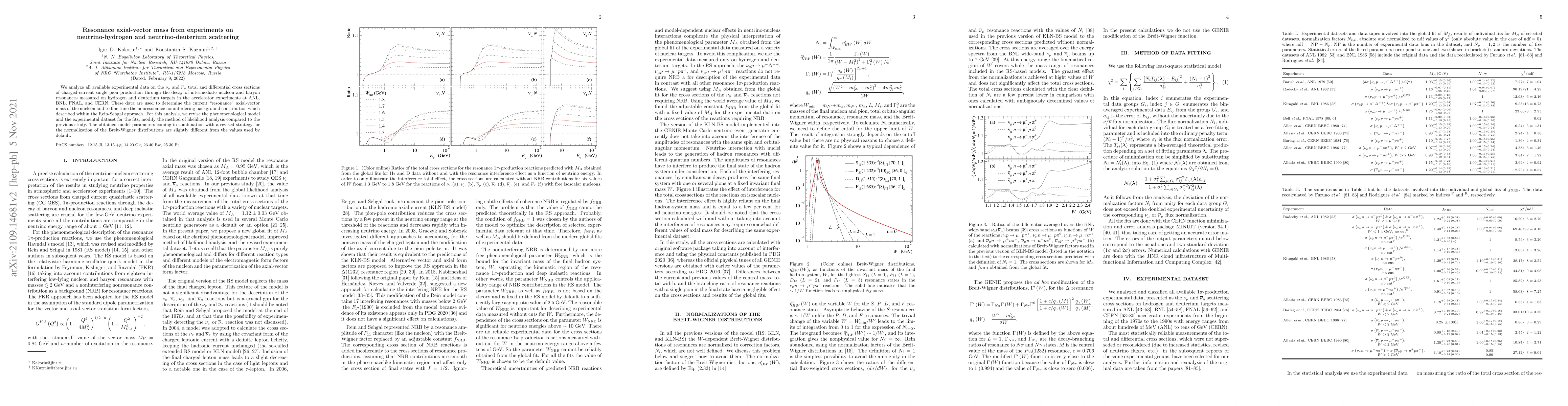 Thumbnail for Resonance axial-vector mass from experiments on neutrino-hydrogen and
  neutrino-deuterium scattering