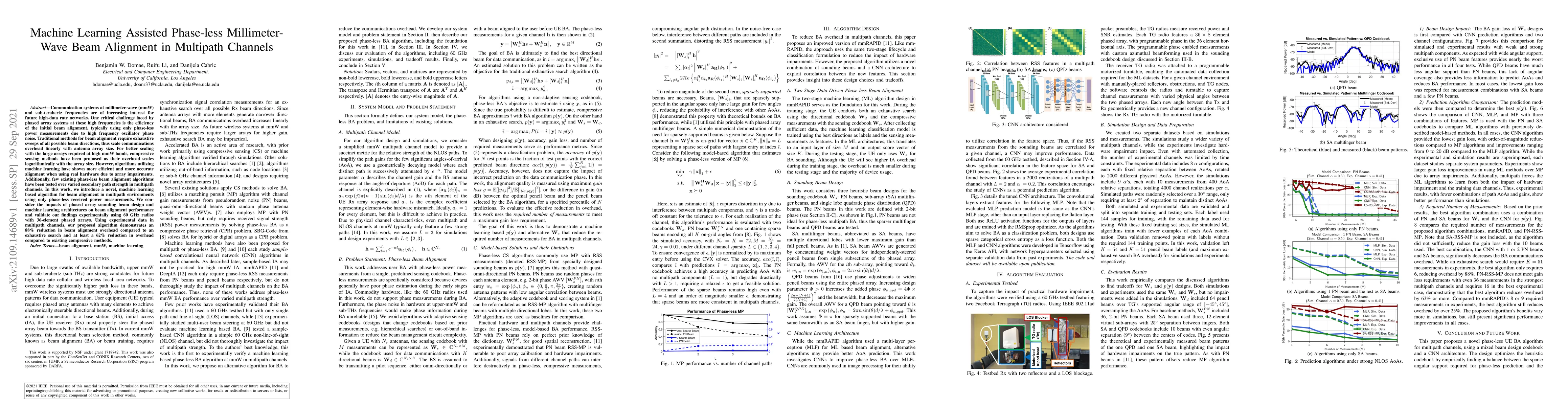 Thumbnail for Machine Learning Assisted Phase-less Millimeter-Wave Beam Alignment in
  Multipath Channels