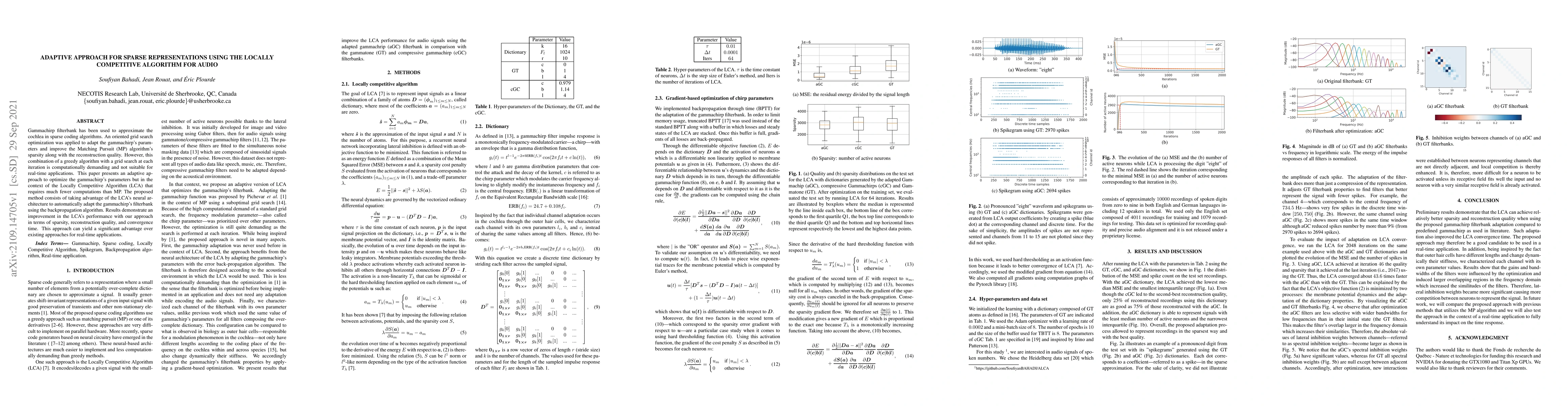 Thumbnail for Adaptive Approach For Sparse Representations Using The Locally
  Competitive Algorithm For Audio