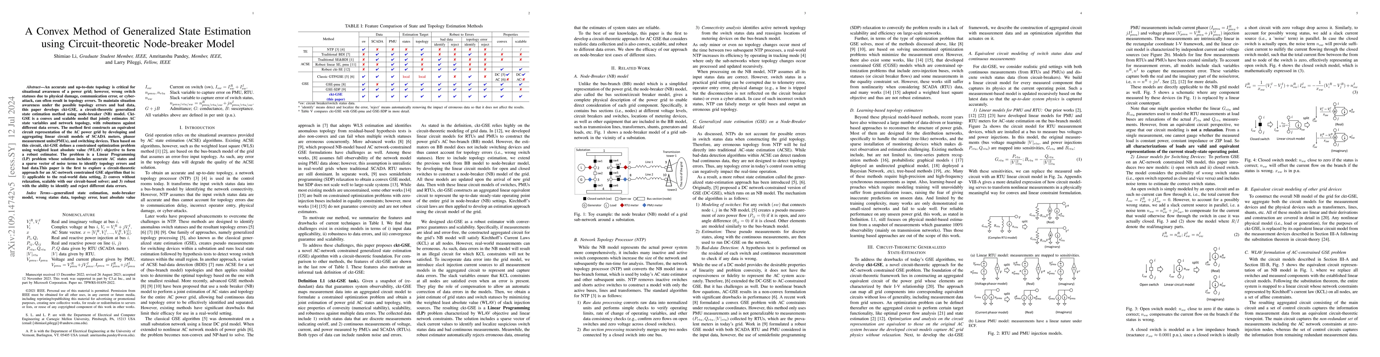 Thumbnail for A Convex Method of Generalized State Estimation using Circuit-theoretic
  Node-breaker Model