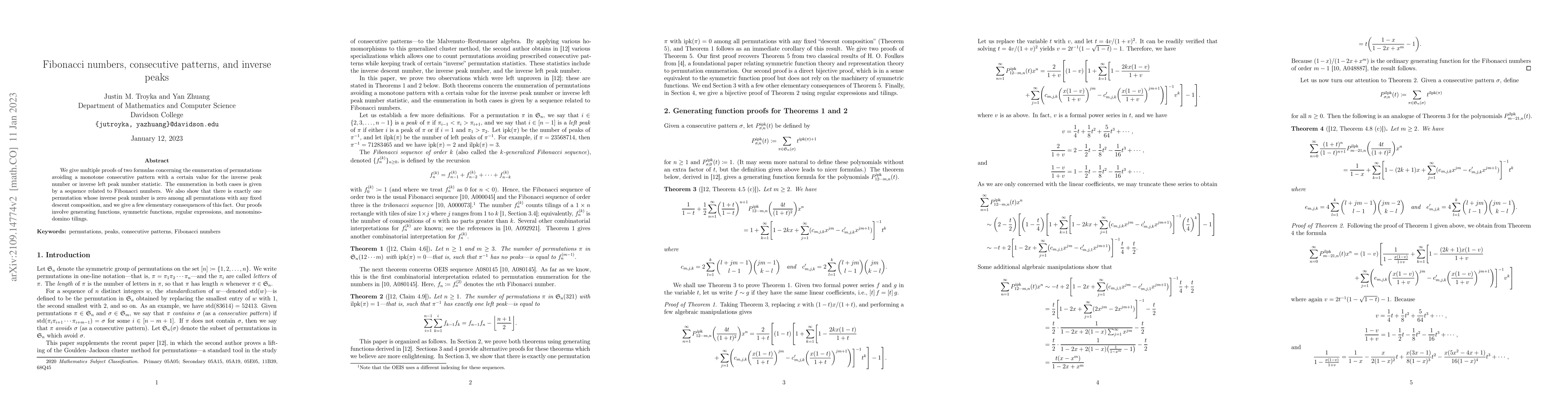 Thumbnail for Fibonacci numbers, consecutive patterns, and inverse peaks